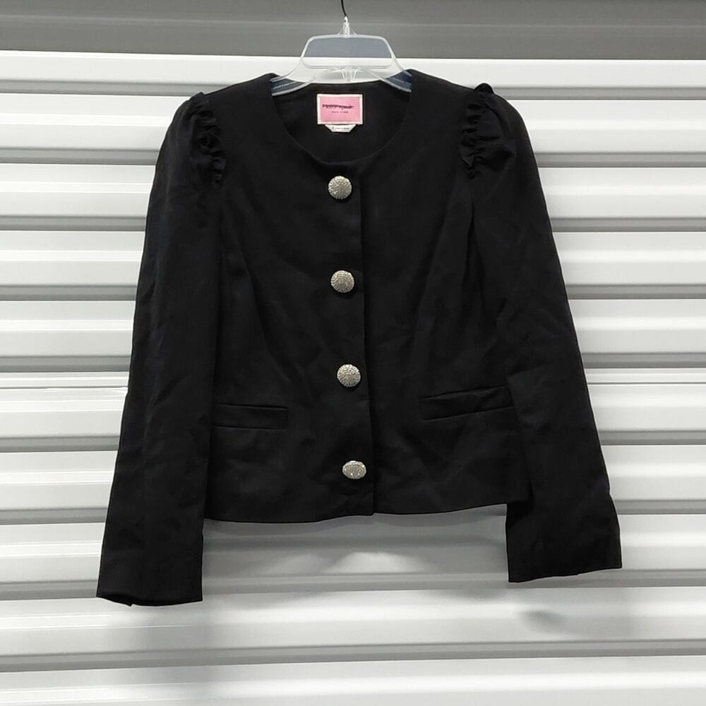 Kate Spade Womens Blazer Size 6 Black Quiet Luxury Chic Crystal Button Jacket - Picture 3 of 11